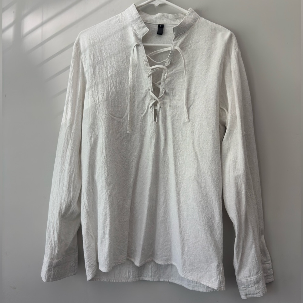 Men's White Retro Lace-Up Costume Tunic